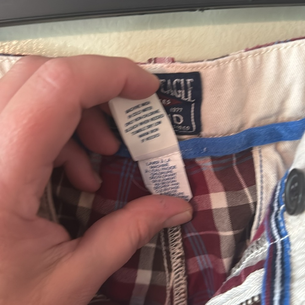 🩳🍷🧢🍨Men's Plaid Shorts -burgundy, white and blue - Picture 5 of 8